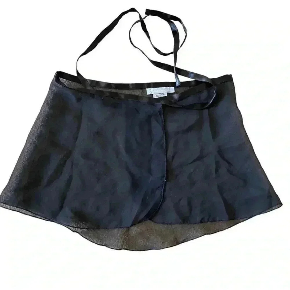 Trienawear Black Sheer Wrap Ballet Short / Mini Dance Tutus Skirt Size S